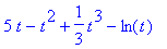 5*t-t^2+1/3*t^3-ln(t)